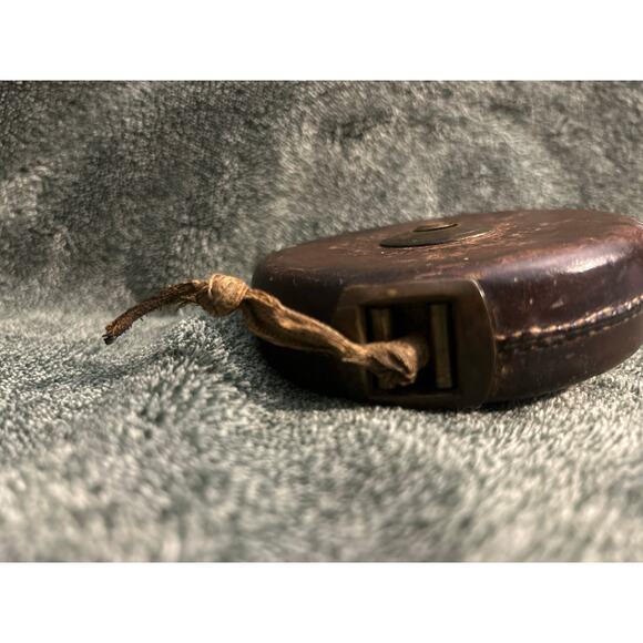 Antique Chesterman Leather Cased Measurer with Brass Handle Cloth Tape - Picture 7 of 10